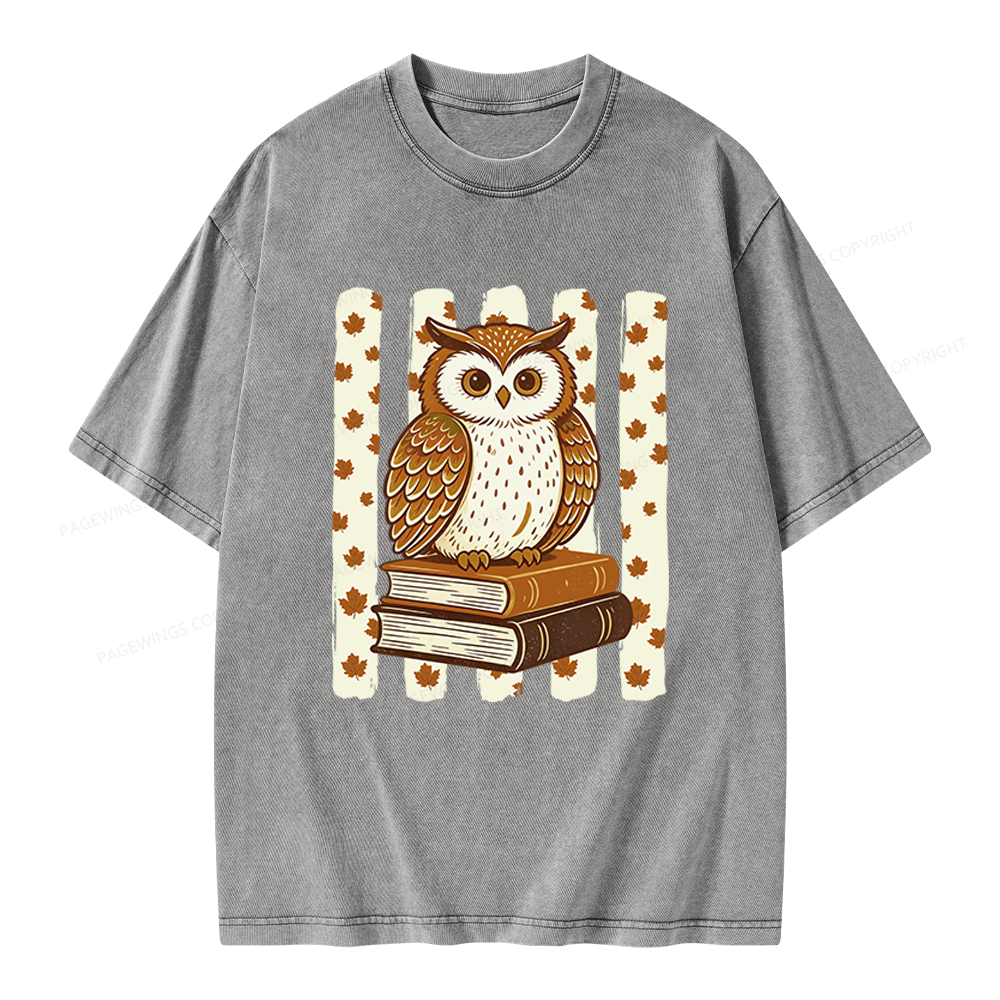 Pagewings Owl Bookworm Unisex Washed T-shirt