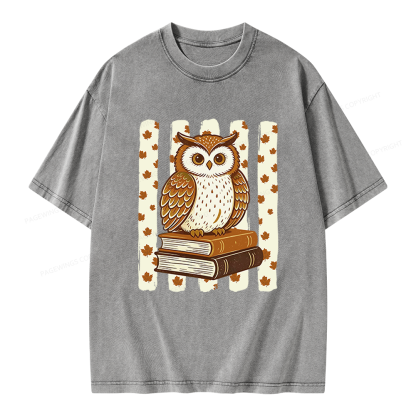 Pagewings Owl Bookworm Unisex Washed T-shirt