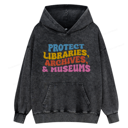 Pagewings Protect Libraries Archives And Museums Unisex Washed Hoodie