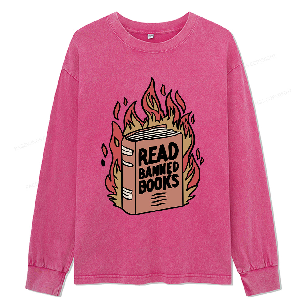 Pagewings Read Banned Books Unisex Washed Long Sleeve T-shirt