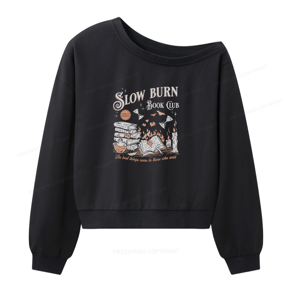 Pagewings Slow Burn Book Club Women Off Shoulder Sweatshirt