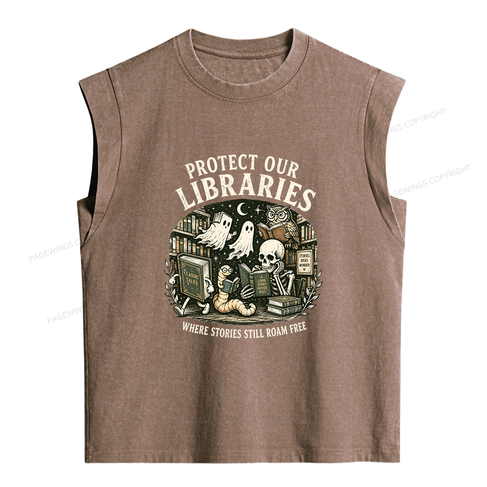 Pagewings Protect Our Libraries Women's Washed Tank Top
