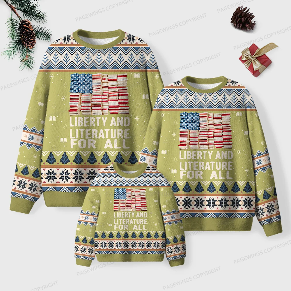 Pagewings Liberty And Literature For All Unisex Ugly Knit Sweatshirt