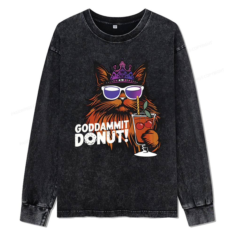 Pagewings Goddammit Donut Unisex Washed Long Sleeve T-shirt