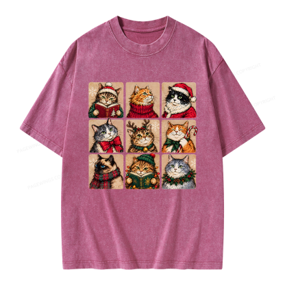 Pagewings Christmas Cats Unisex Washed T-shirt