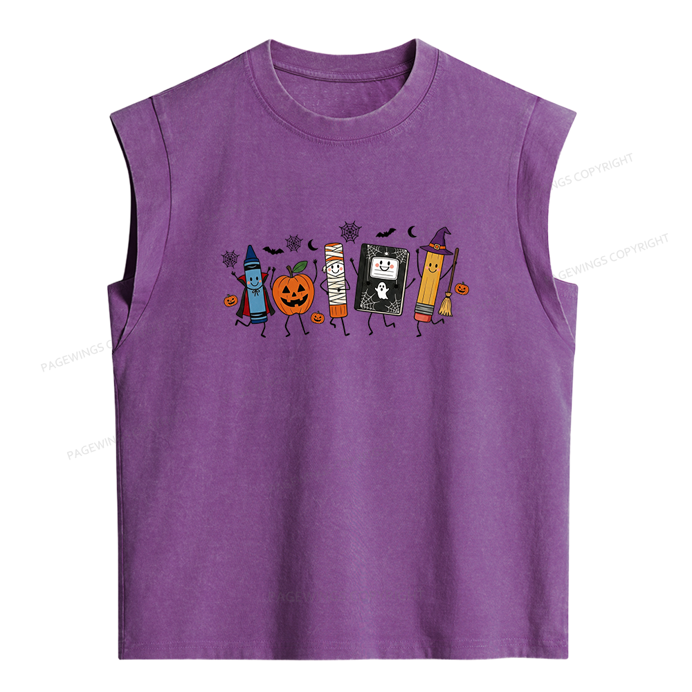 Pagewings Halloween Teacher Women's Washed Tank Top