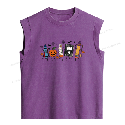 Pagewings Halloween Teacher Women's Washed Tank Top