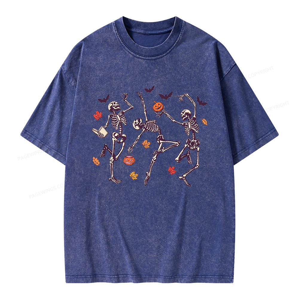 Pagewings Dancing Skeleton Unisex Washed T-shirt