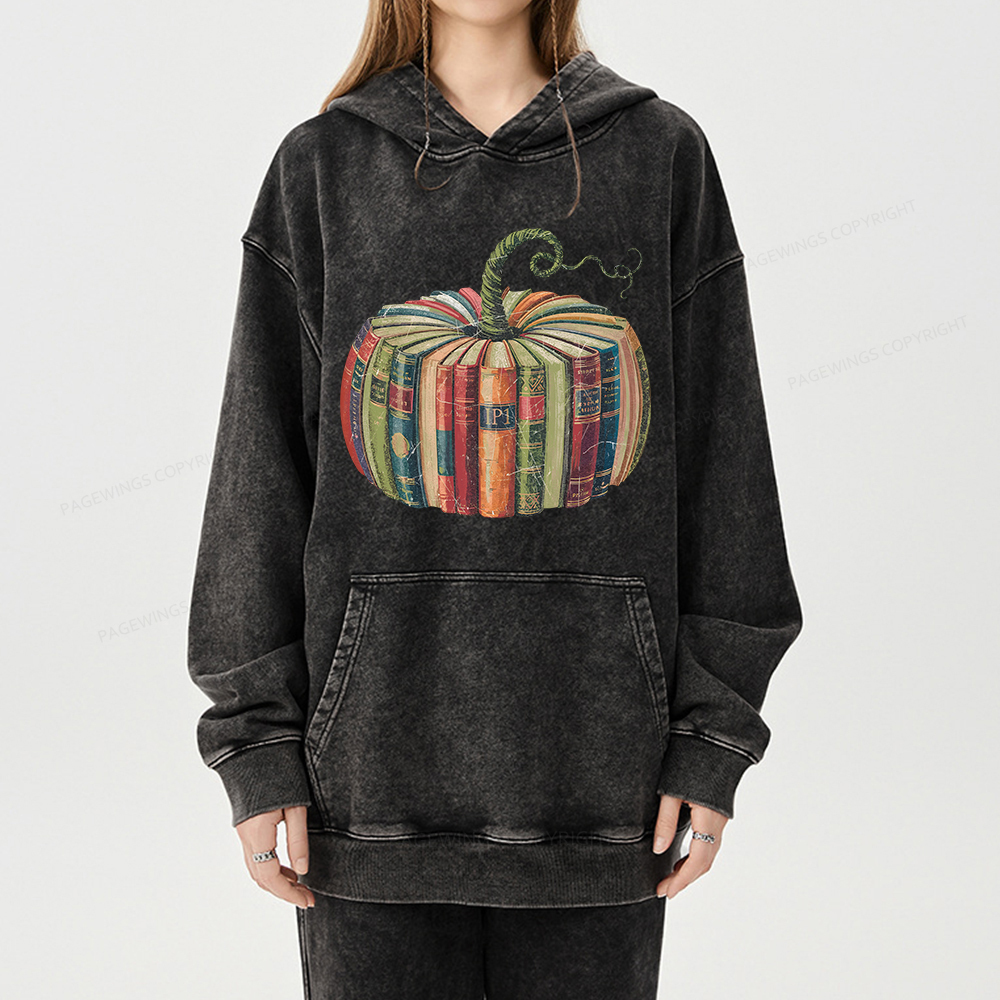 Pagewings Fall Book Pumpkin Unisex Washed Hoodie