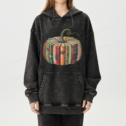 Pagewings Fall Book Pumpkin Unisex Washed Hoodie