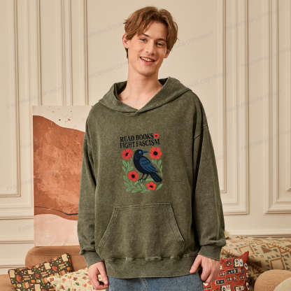 Pagewings Read Books Fight Fascism Unisex Washed Hoodie