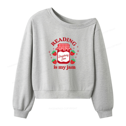 Pagewings Valentines Day Reading is My Jam Women Off Shoulder Sweatshirt