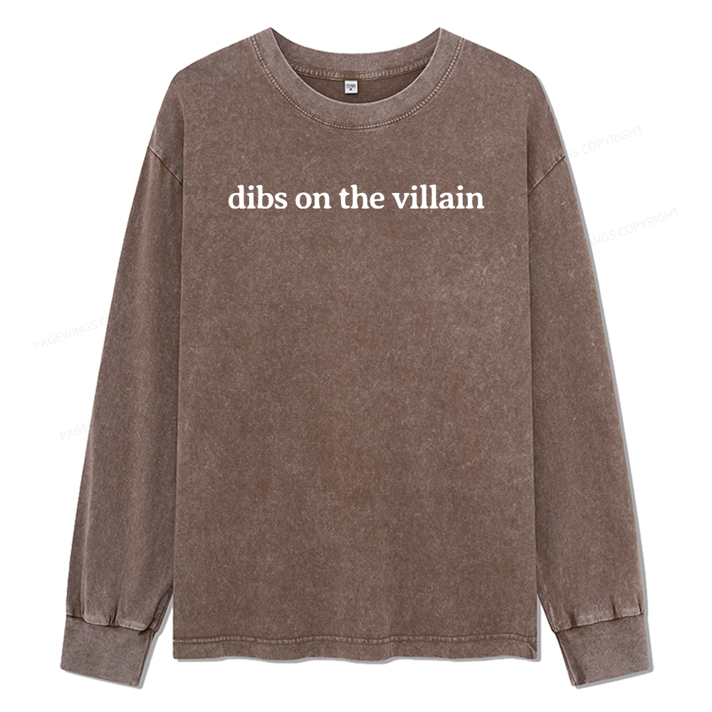 Pagewings Dibs On The Villain Unisex Washed Long Sleeve T-shirt