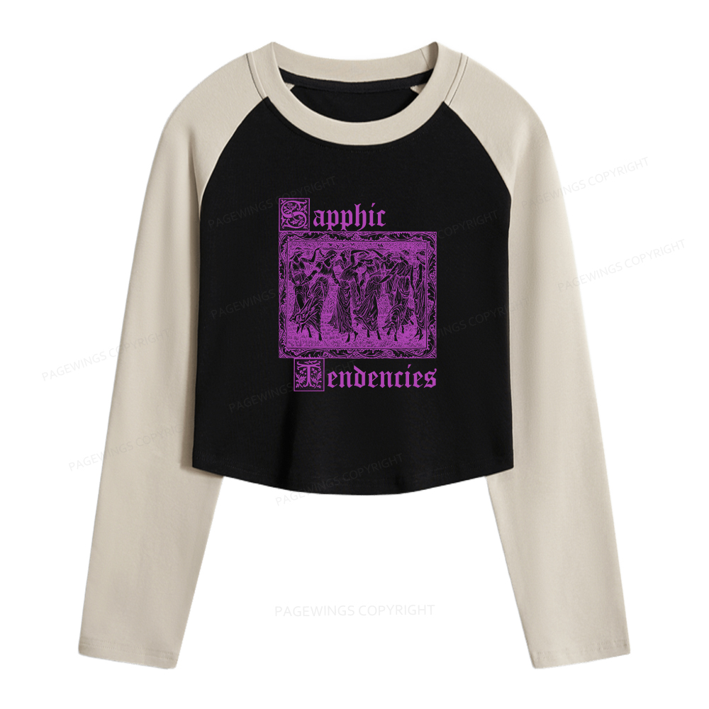Pagewings Sapphic Tendencies Women Long Sleeve Crop Raglan T-shirt