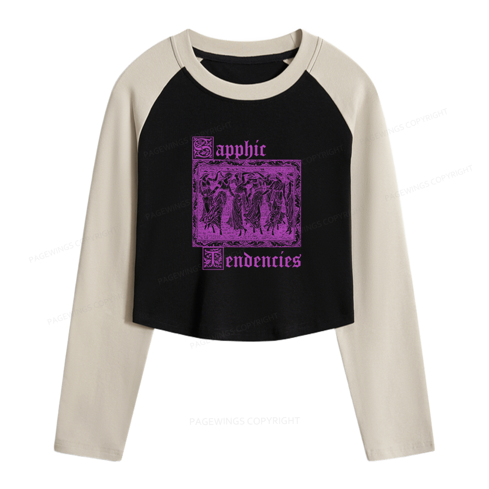 Pagewings Sapphic Tendencies Women Long Sleeve Crop Raglan T-shirt