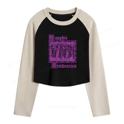 Pagewings Sapphic Tendencies Women Long Sleeve Crop Raglan T-shirt