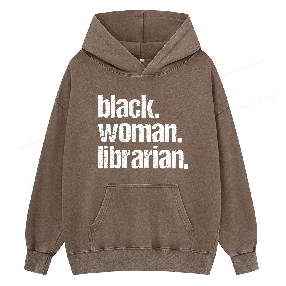 Pagewings Black Woman Librarian Unisex Washed Hoodie