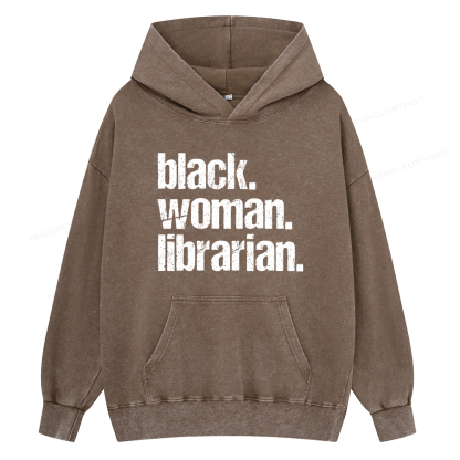 Pagewings Black Woman Librarian Unisex Washed Hoodie