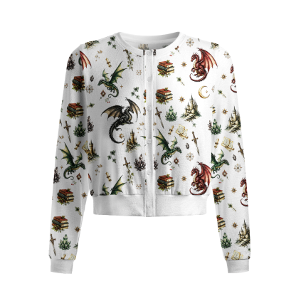 Pagewings Book Dragon Crew Neck Cardigan Sweaters