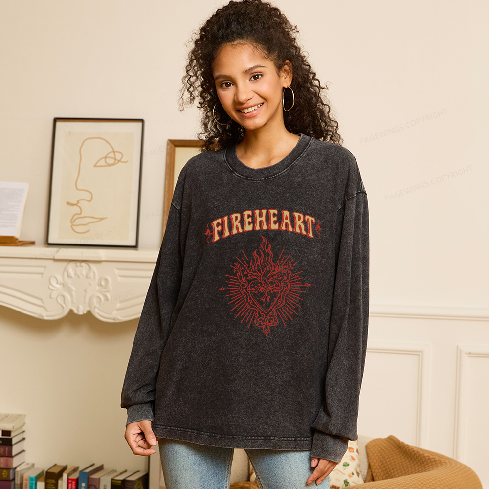 Pagewings Fireheart Unisex Washed Long Sleeve T-shirt