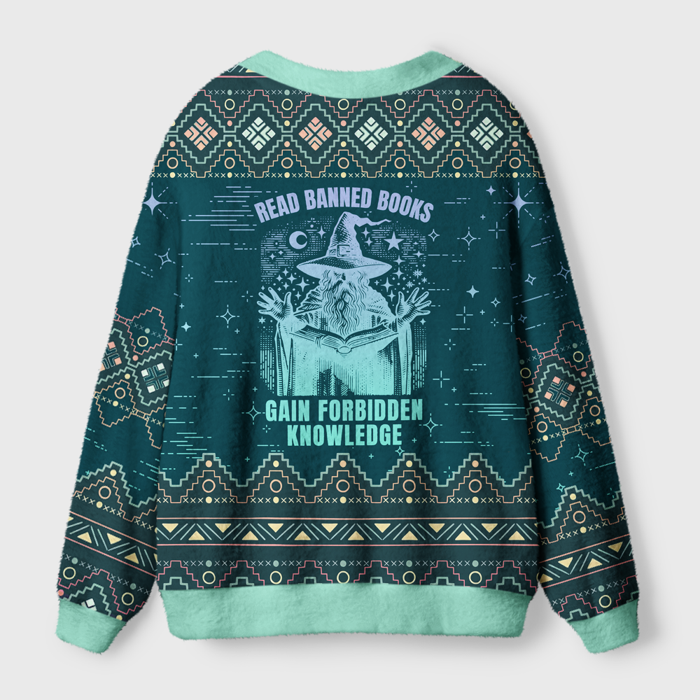 Pagewings Read Banned Books Gain Forbidden Knowledge Light Knit Unisex Cardigan Sweaters