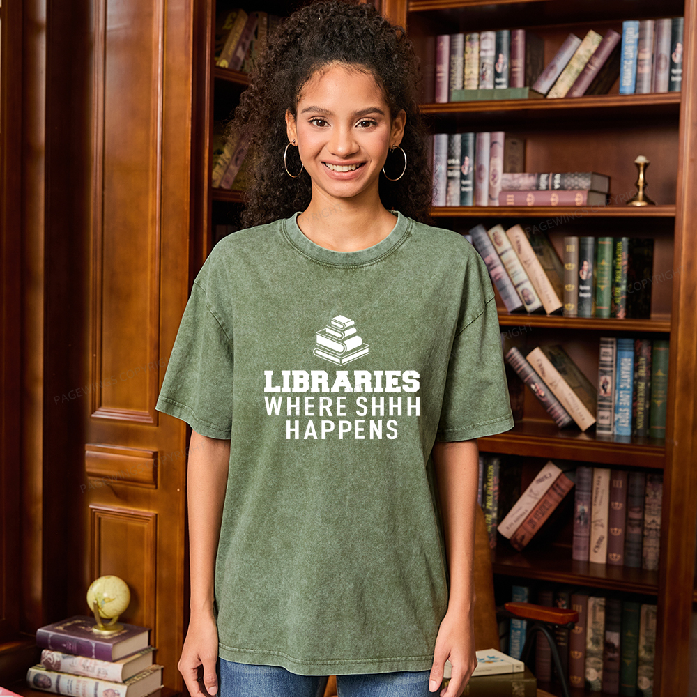 Pagewings Libraries Where Shhh Happens Unisex Washed T-shirt