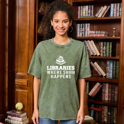 Pagewings Libraries Where Shhh Happens Unisex Washed T-shirt