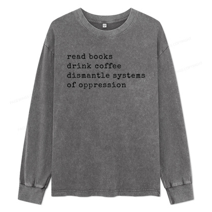 Pagewings Read Books Drink Coffee Unisex Washed Long Sleeve T-shirt
