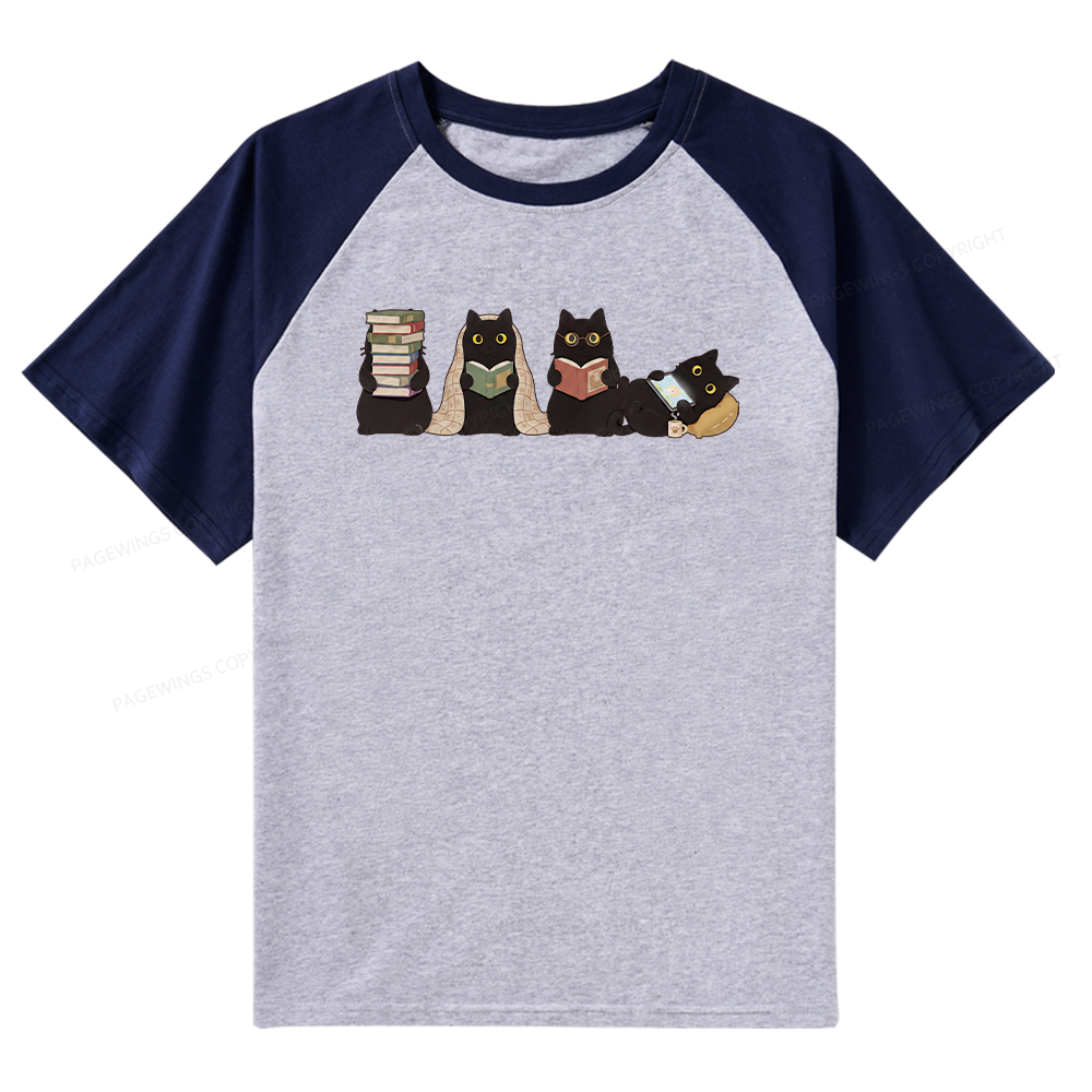 Pagewings Black Cats Reading Raglan T-shirt