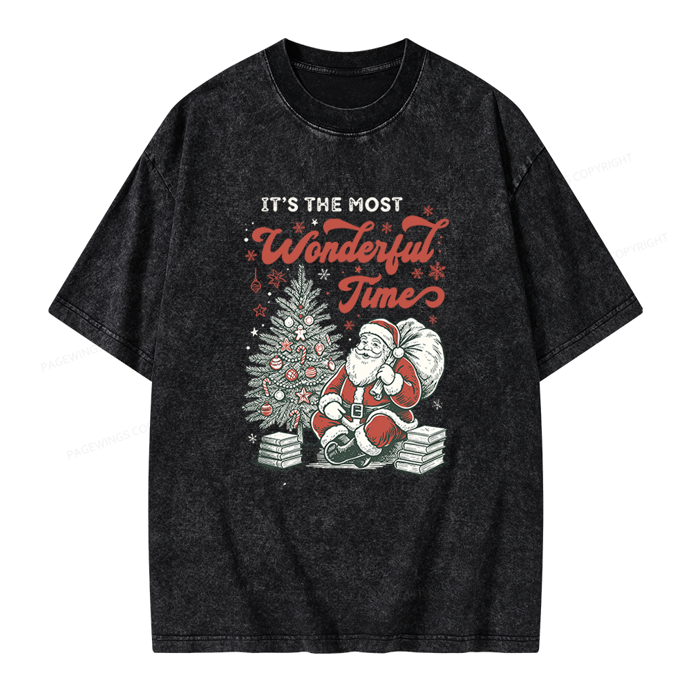 Pagewings Santa Christmas Unisex Washed T-shirt
