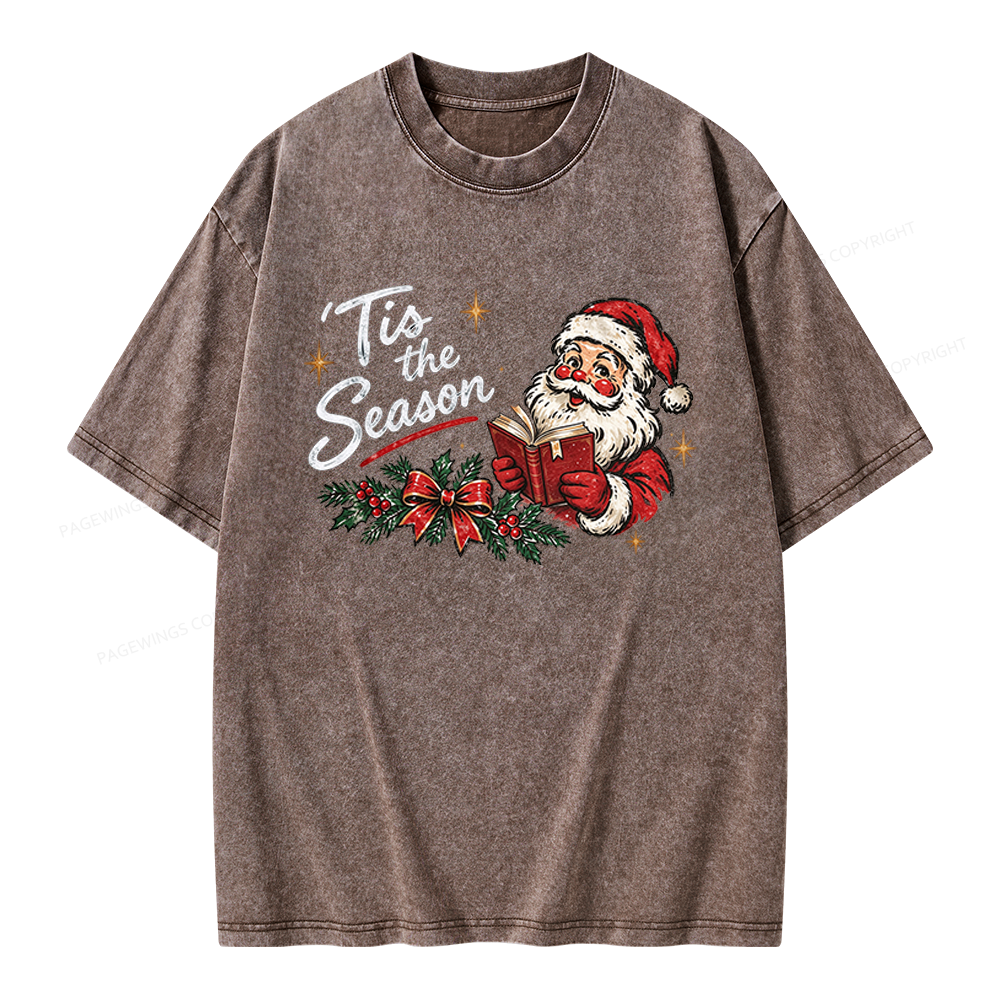 Pagewings Tis The Season Santa Unisex Washed T-shirt