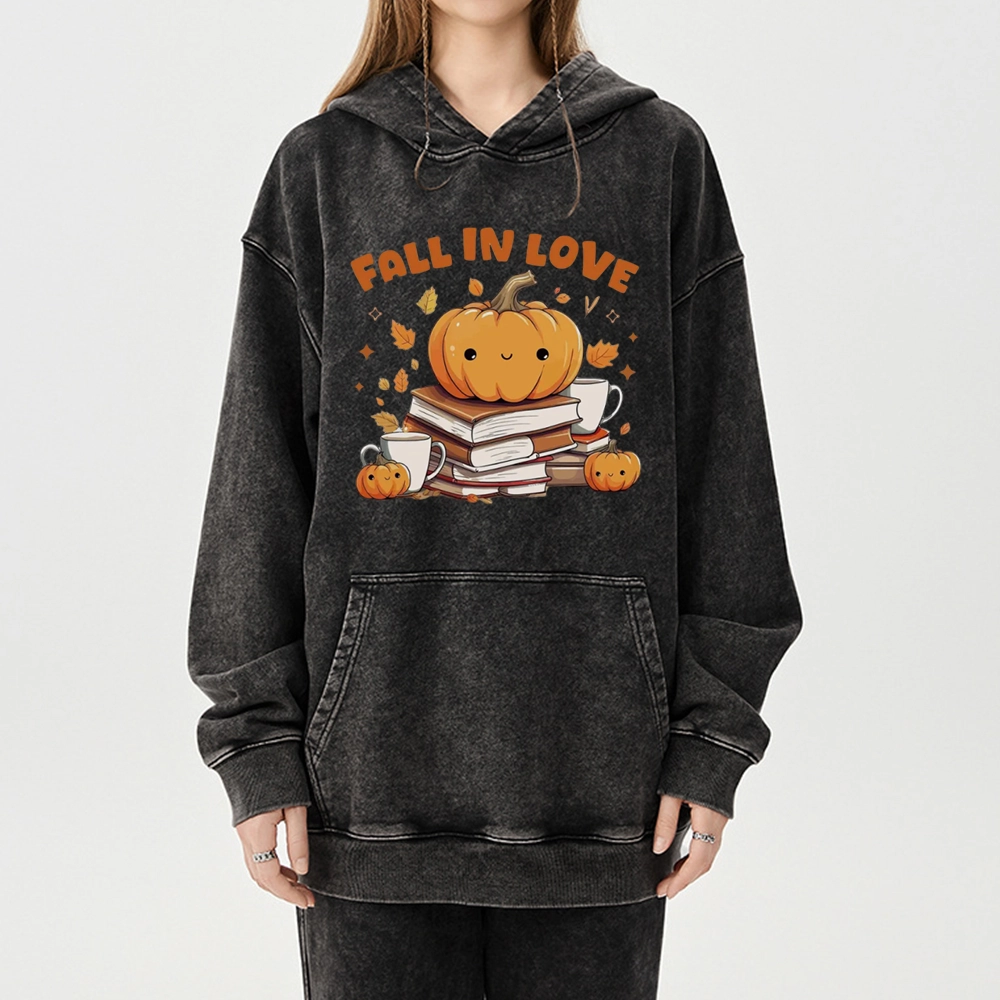 Pagewings Thanksgiving Fall in Love with Reading Unisex Washed Hoodie