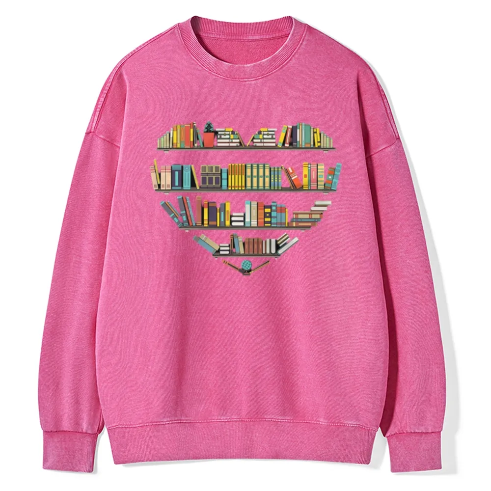 Pagewings Heart Bookshelves Unisex Washed Sweatshirt