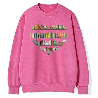 Pagewings Heart Bookshelves Unisex Washed Sweatshirt
