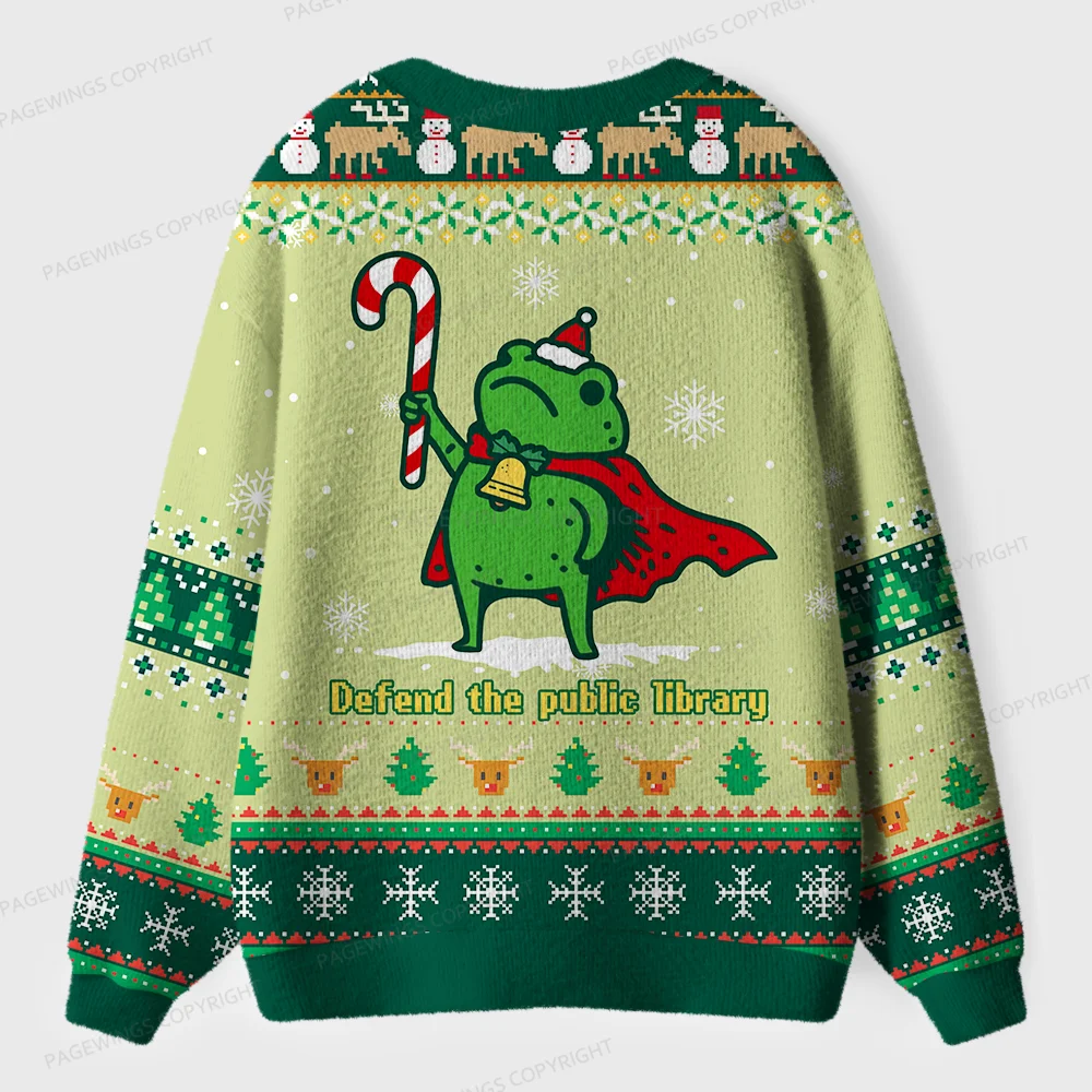 Pagewings Defend The Public Library Unisex Ugly Cardigan Sweaters