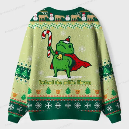 Pagewings Defend The Public Library Unisex Ugly Cardigan Sweaters