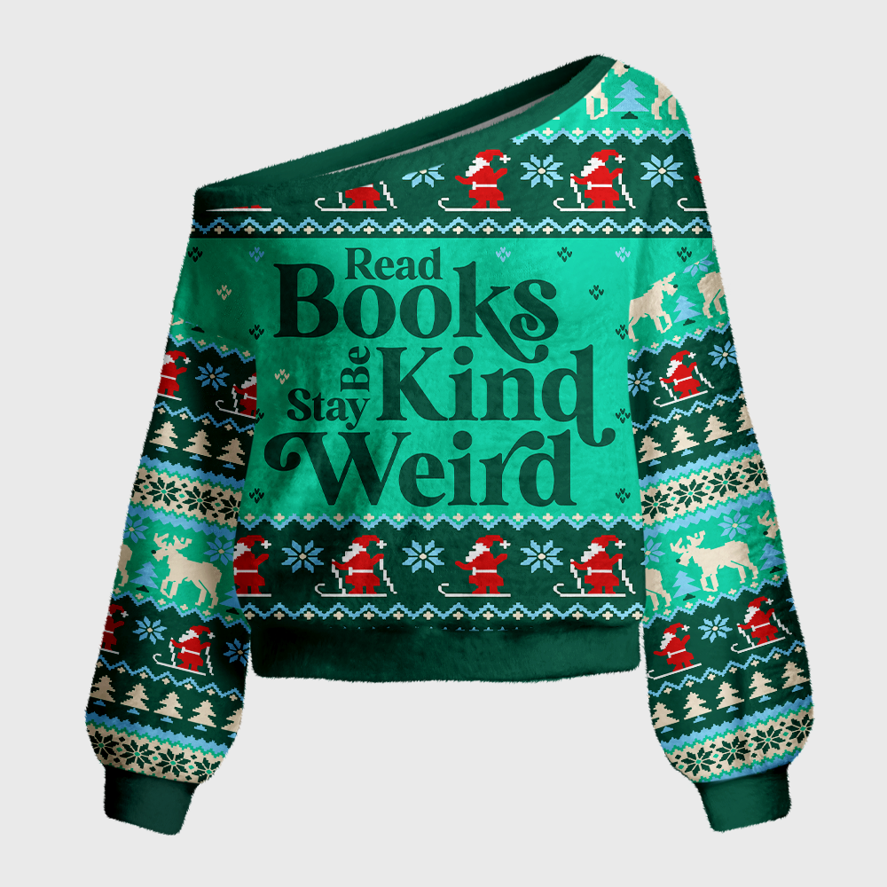 Pagewings Read Books Stay Kind Be Weird Off Shoulder Ugly Knit Sweater