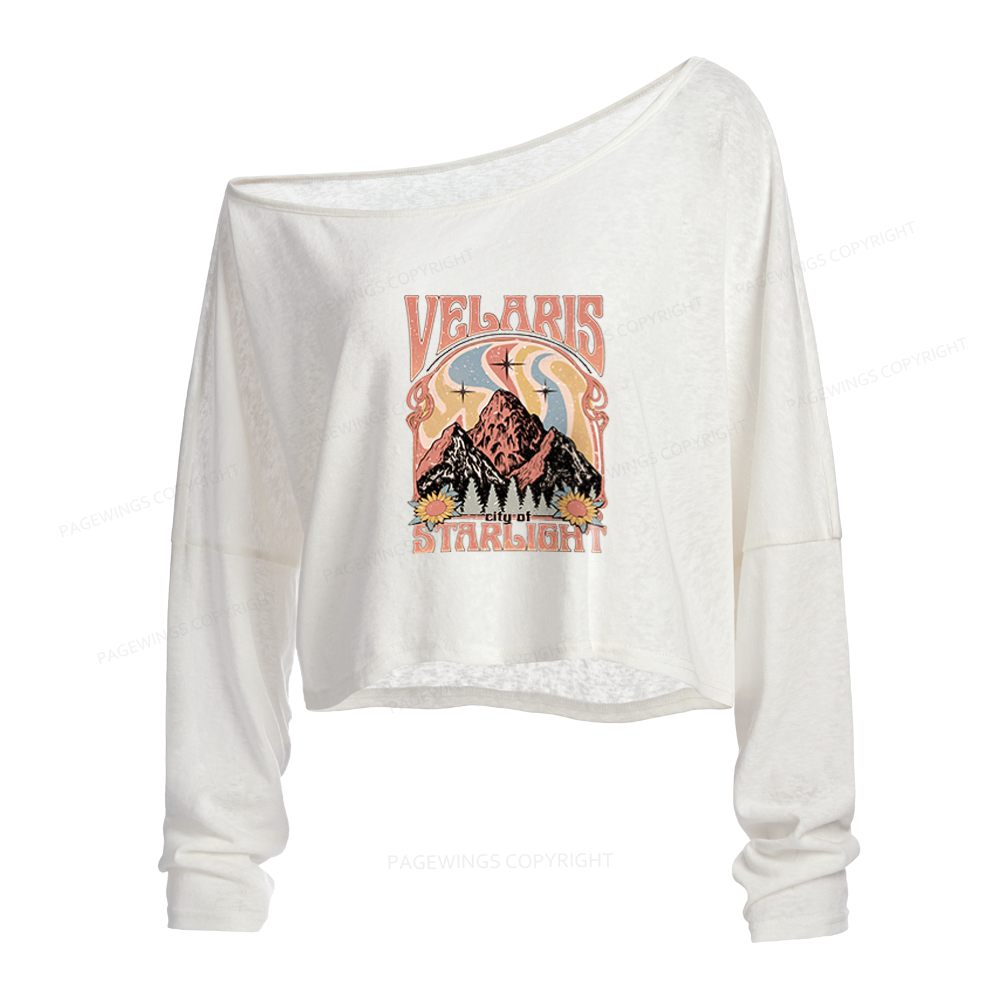 Pagewings Fantasy Bookish Slouchy Long Sleeve Off Shoulder T-shirt