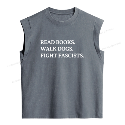 Pagewings Read Books Walk Dogs And Fight Women's Washed Tank Top