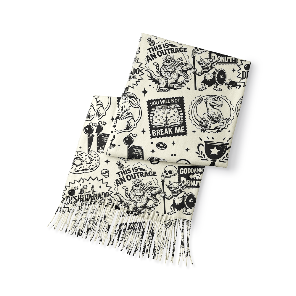 Pagewings Sci-fi Cat Long Fringe Scarf