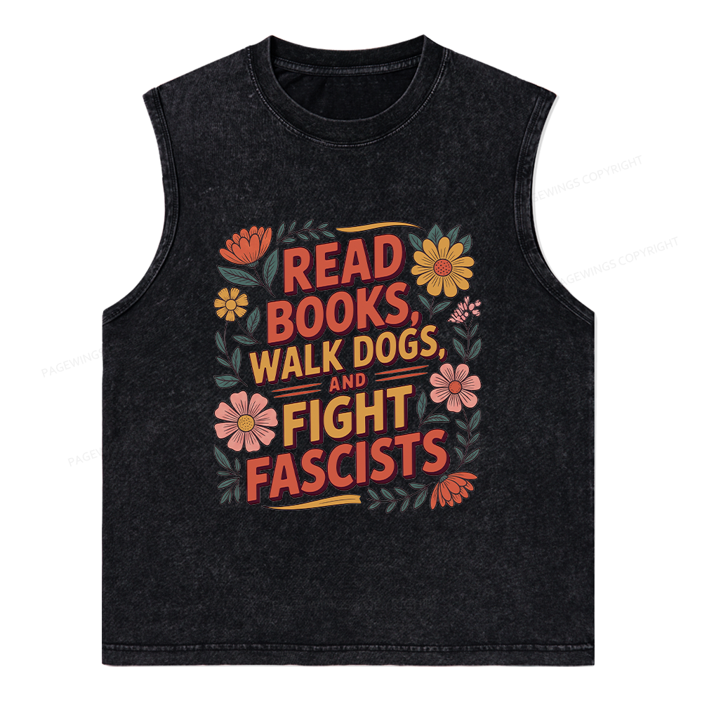 Pagewings Read Books Walk Dogs Unisex Washed Tank Top
