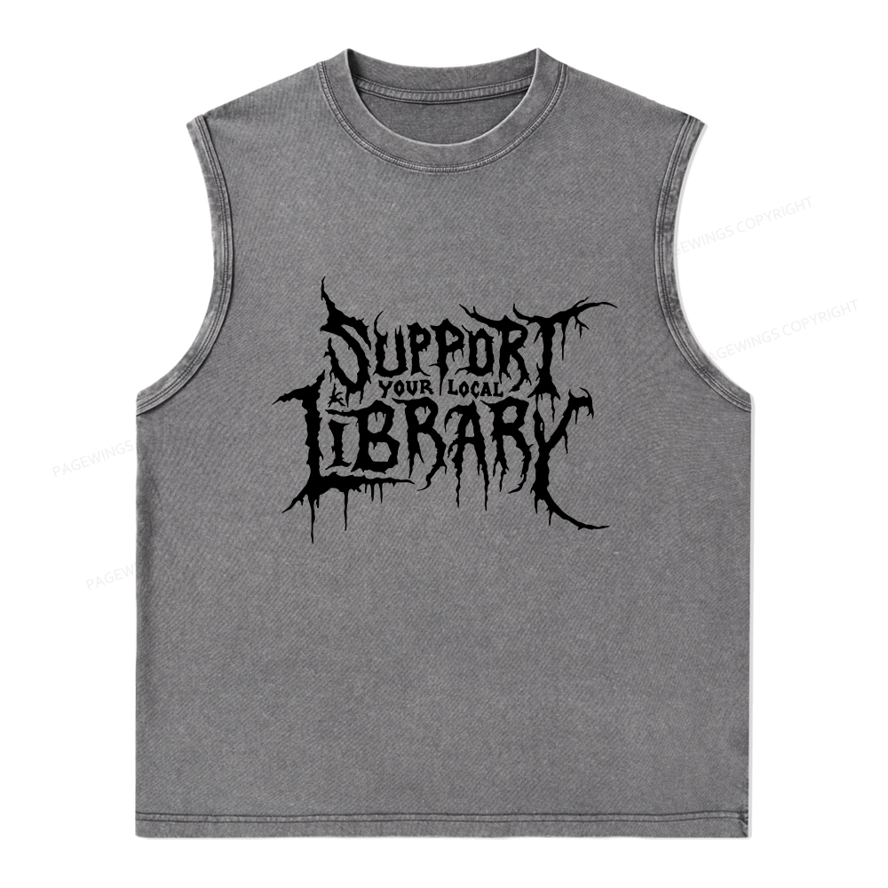 Pagewings Support Your Local Library Unisex Washed Tank Top