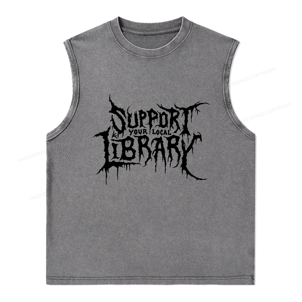 Pagewings Support Your Local Library Unisex Washed Tank Top