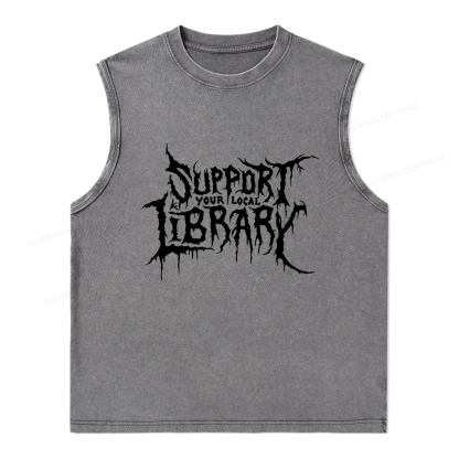 Pagewings Support Your Local Library Unisex Washed Tank Top