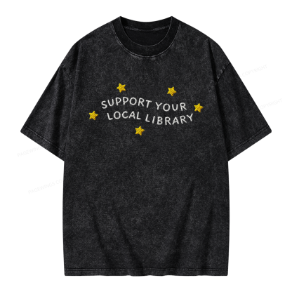 Pagewings Embroidered Support Your Local Library Unisex Washed T-shirt