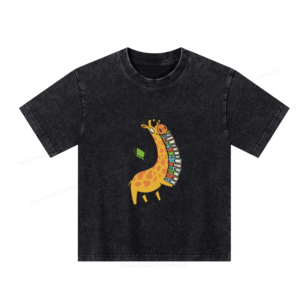 Pagewings Book Giraff Unisex Kids Washed T-shirt