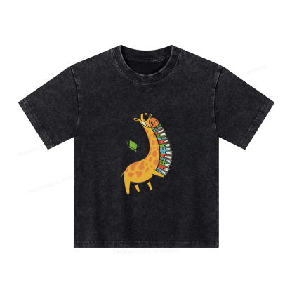 Pagewings Book Giraff Unisex Kids Washed T-shirt
