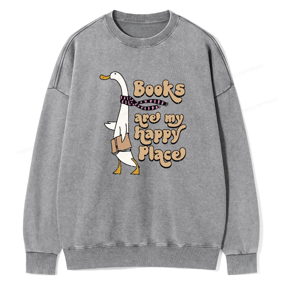 Pagewings Books Are My Happy Place Unisex Washed Sweatshirt