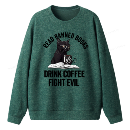 Pagewings Read Books Drink Coffee Fight Evil  Unisex Knit Sweatshirt
