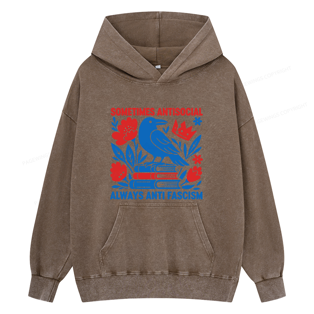 Pagewings Anti Fascism Unisex Washed Hoodie